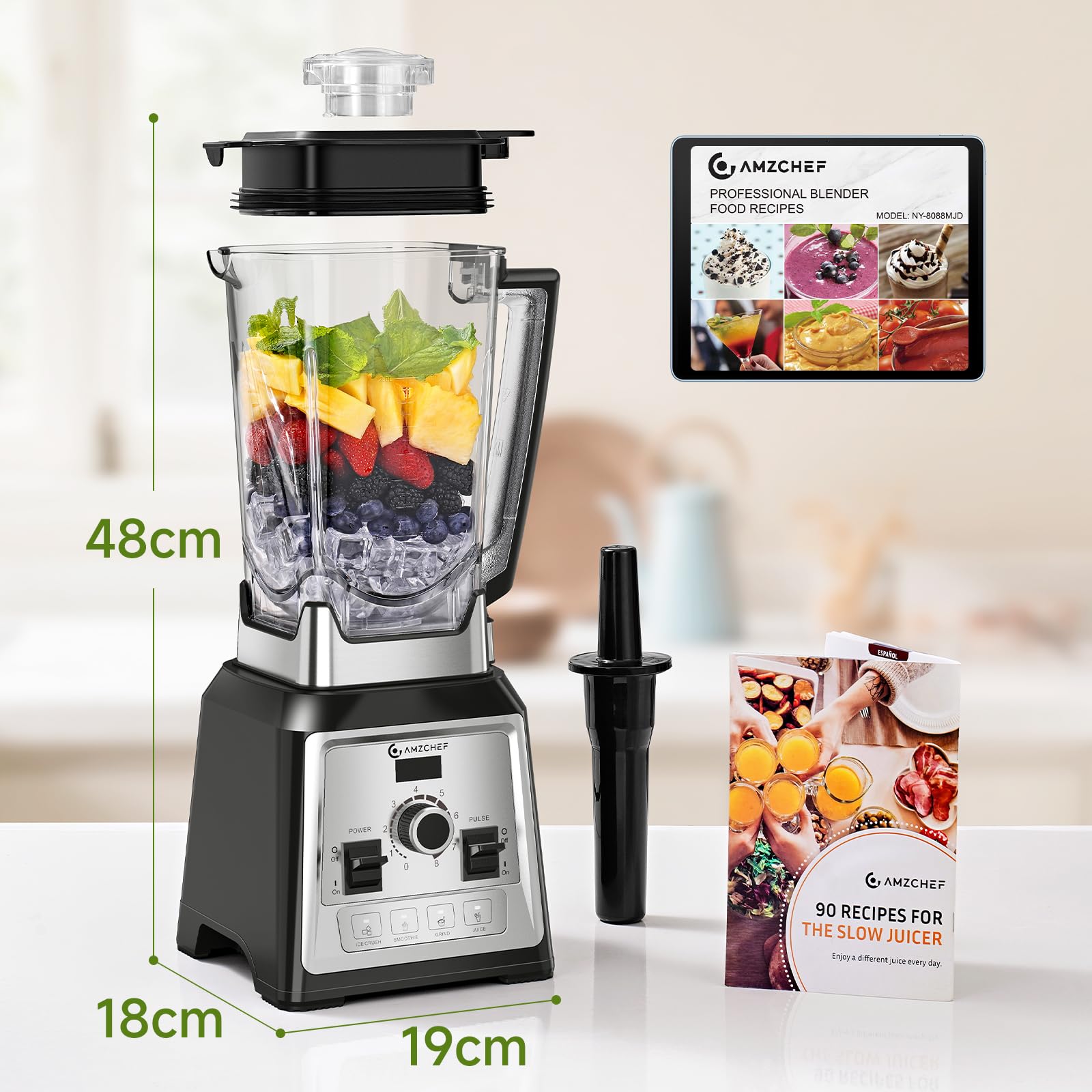 AMZCHEF Blender Smoothie - 2000W Electric Blender with 2L BPA Free